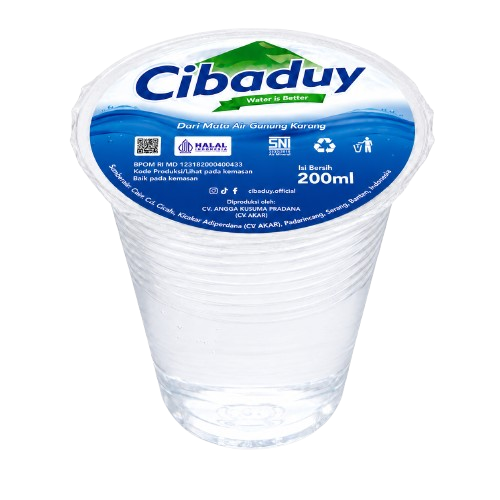 Cup Cibaduy 200 ml, air minum kemasan bersertifikat BPOM, SNI 3553:2015, Halal